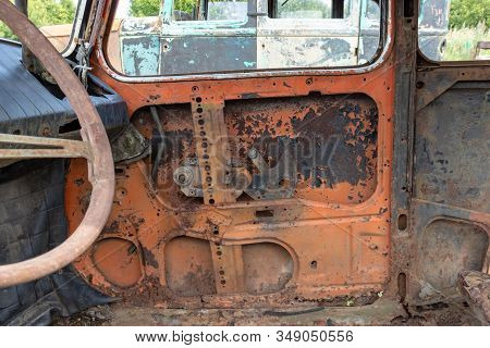 Parts Of Old Abandoned Rusty Vehicles, Crushed Cars In Scrapyard, Junk Yard Needed To Be Utilised An