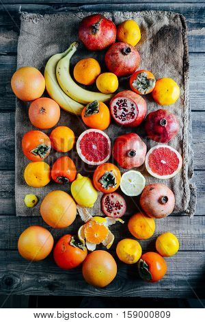 Fresh Fruits. Mixed Fruits Background. Healthy Eating, Dieting.