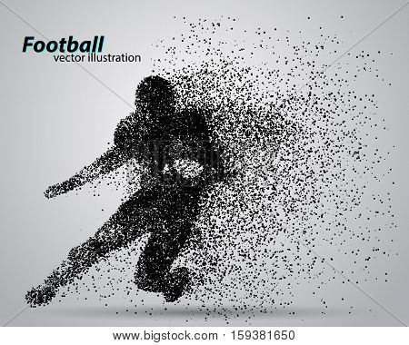 silhouette of a football player from particle. Background and text on a separate layer, color can be changed in one click. Rugby. American football