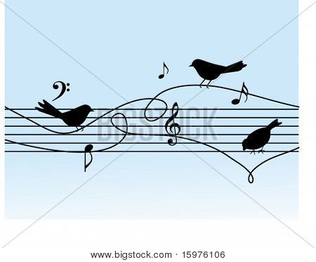 notes de musique avec des oiseaux sur un fil