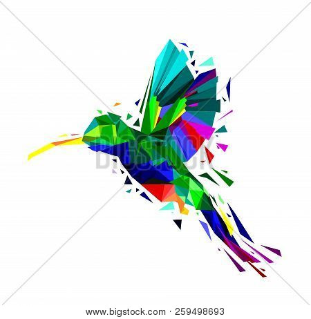 Isolated Of Low Poly Colorful Hummingbird On White Back Ground,animal Geometric,party Birds Concept,