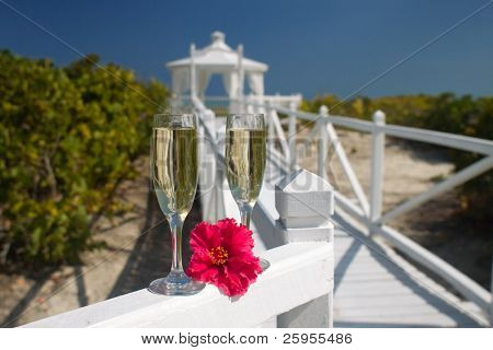 Champagne Glasses Ready For A Caribbean Destination Wedding Celebration