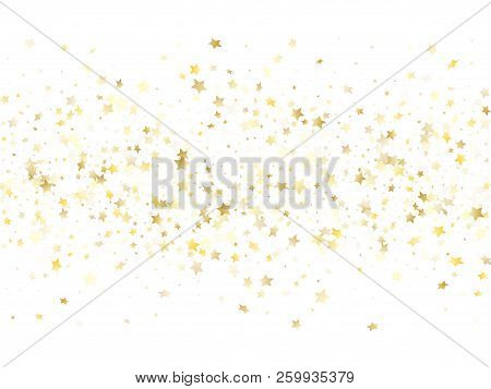 Magic Gold Sparkle Texture Vector Star Background. Chic Gold Falling Magic Stars On White Background