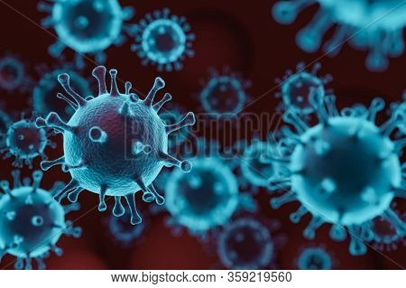 Corona Virus. Flu, View Of A Virus Under A Microscope, Infectious Disease.  Virus Cells Or Bacteria 