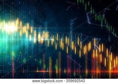 Creative Forex Chart Backdrop With Candlestick Graph. Business And Financial Success Concept. 3d Ren