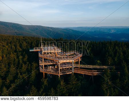 A Mountain Watchtower Stezka Valaska In Beskydy Natural Preserve In The Czech Republic. High Quality