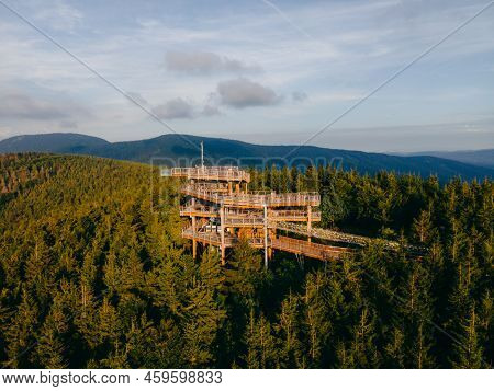 A Mountain Watchtower Stezka Valaska In Beskydy Natural Preserve In The Czech Republic. High Quality