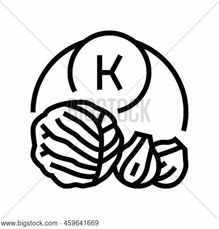 K Vitamin In Vegetable Line Icon Vector. K Vitamin In Vegetable Sign. Isolated Contour Symbol Black 