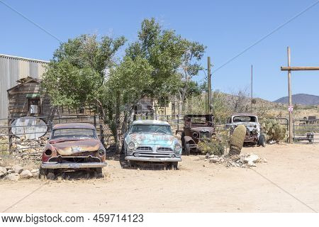 Hackberry, Usa - May 25, 2022: Old Rusty Vintage Cars In Hackberry , Arizona, Usa. Hackberry General