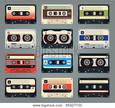 Set of vector retro audio cassettes