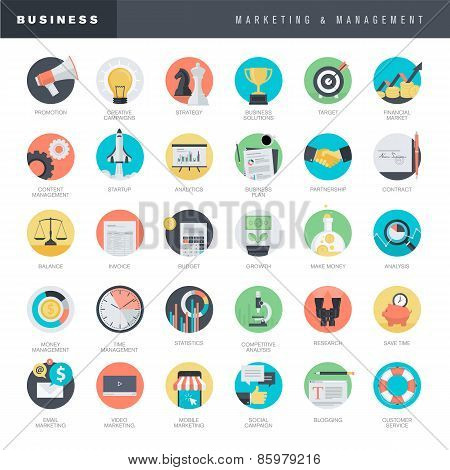 Set of flat design icons for business and marketing