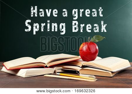 Text HAVE A GREAT SPRING BREAK on chalkboard. Additional education concept