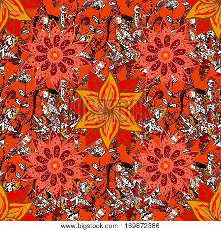 Seamless Decorative Background Flower Mandala. Pink Orange.