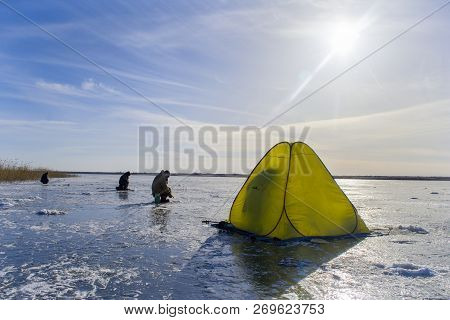 Winter Fishing From Ice. Competition For Fishing.