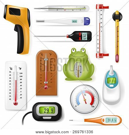 Thermometer Vector Tempering Measurement Celsius Fahrenheit Scale Cold Hot Degree Weather Illustrati