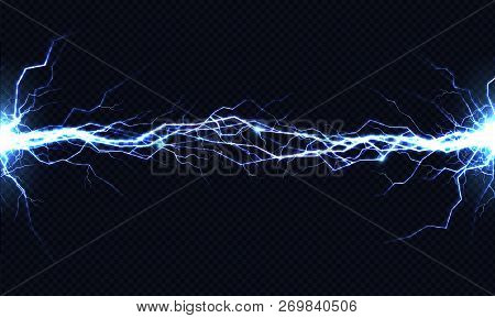 Powerful Electrical Discharge Hitting From Side To Side Realistic Vector Illustration Isolated On Bl