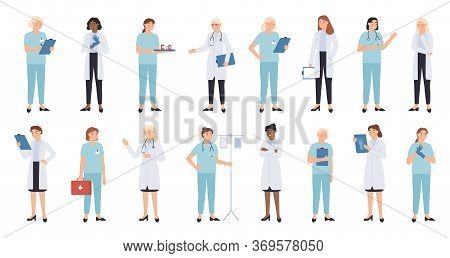 Nurse And Doctors. Women Doctors Team. Medical Staff Doctor And Nurse, Medics, Professional Paramedi