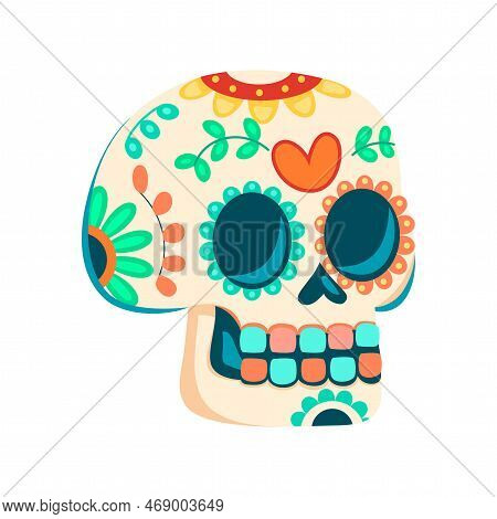 Vector Cartoon Cute Mexican Skull Illustration Isolated