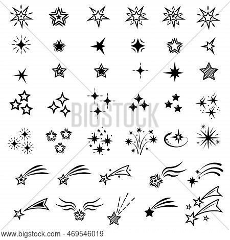 Star Icons. Twinkling Stars. Sparkles, Shining Burst. Christmas Vector Symbols Isolated.