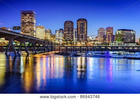 Richmond, Virginia, USA downtown skyline on the James River.