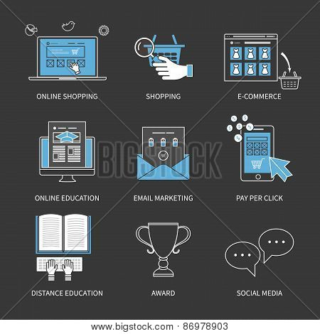 Flat design modern vector illustration concept for online shopping, mobile marketing, e-commerce, so