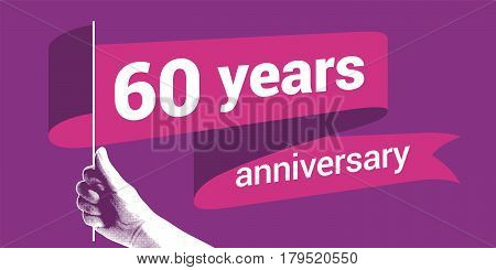 60 years anniversary vector icon logo. Graphic design element with wavy flag for decoration for 60th anniversary greeting card