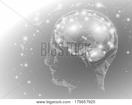 Concept Of Active Human Brain With Binary Code Stream. Human Brain Covered With Fall Of Binary Numbe