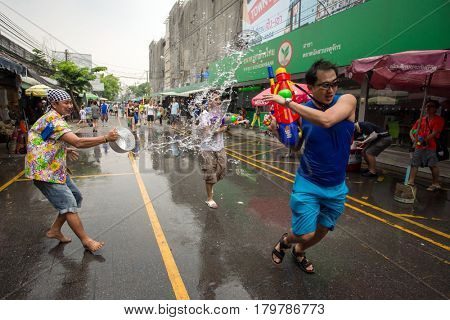 Bangkok, Thailand - April 13, 2014 : The Songkran festival or Thai New Year's festival in JJ market in Bangkok, Thailand.