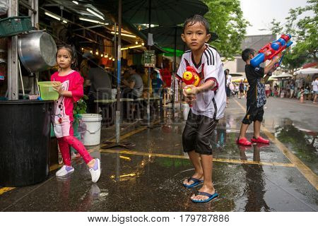 Bangkok, Thailand - April 13, 2014 : The Songkran festival or Thai New Year's festival in JJ market in Bangkok, Thailand.