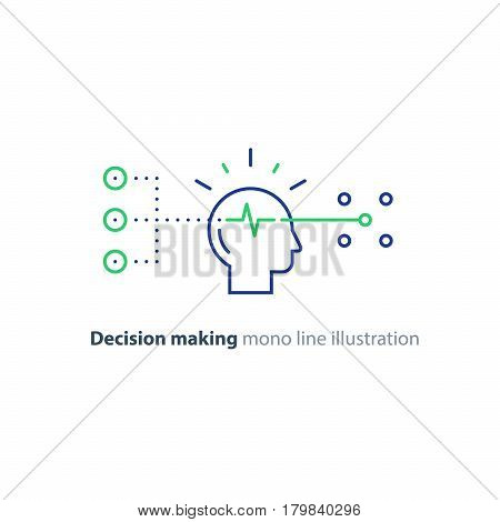 Decision making architects, choice tree, marketing concept, psychology and neuroscience, mindset, vector mono line icon