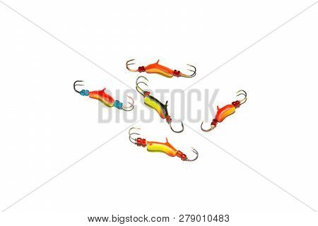 Winter Fishing Jig. Winter Fishing Micro-balancers. Isolated On White Background. Illustrative Edito