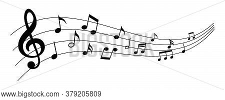 Set Of Musical Notes. Black Musical Note Icons. Music Elements. Treble Clef. Vector Illustration.