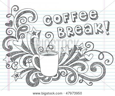 Tazza di caffè torna a scuola abbozzato Notebook Doodles con Lettering, Shooting Stars e Cu tè caffè