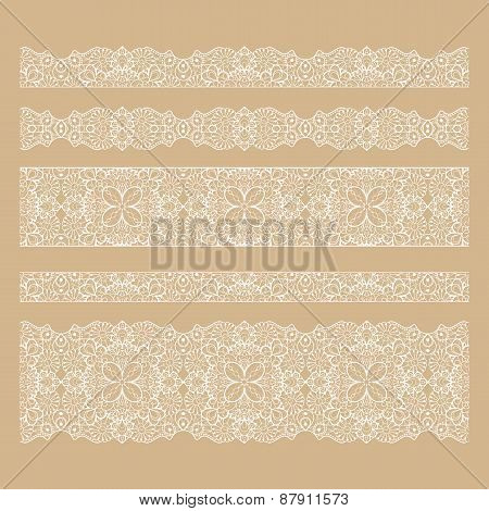 Set of seamless lace borders with transparent background