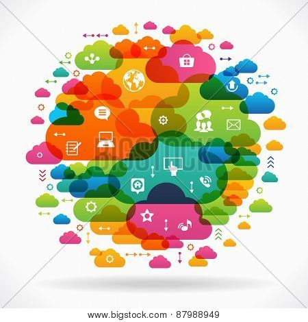 Vector background. Social media concept. Communication in the global computer networks. Set of flat design concept icons for web and mobile services. File is saved in AI10 EPS version. 