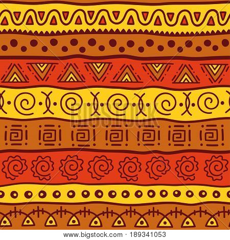 Seamless color pattern in ethnic style. Ornamental element African theme. Set of seamless vintage decorative tribal border. Traditional African pattern background with tribal elements form.