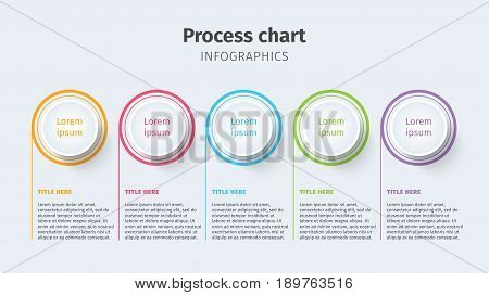 Business Process Chart Infographics With Step Circles. Circular Corporate Timeline Graphic Elements.