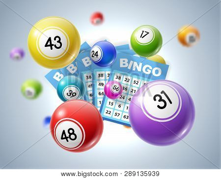 Lottery Balls And Tickets 3d Vector Illustration Of Lotto, Bingo Or Keno Gambling Sport Games. Colou