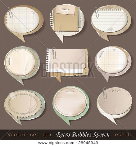 Vector illustration of retro paper bubbles speech