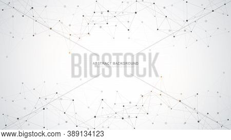 Abstract Polygonal Background With Connecting Dots And Lines. Global Network Connection, Digital Tec