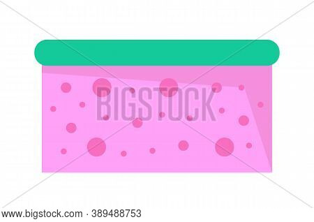 Pink Porous Wisp Of Bast With Bubbles. Bathroom Sponge Icon. Cleaning Tool Or Equipment. Wisp Of Bas