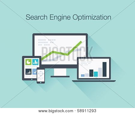 Search Engine Optimization flat icon illustration vector concept shows SEO data analysis in tablet,