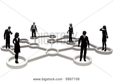 Connected Business People Silhouettes In Network Nodes