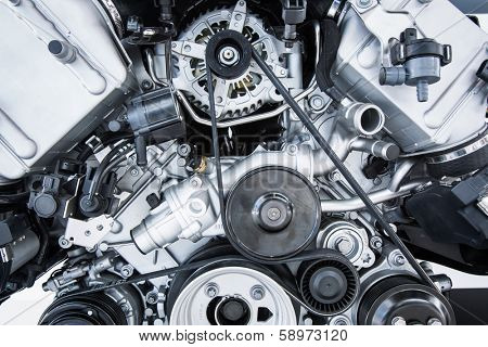 Car Engine - Modern powerful car engine(motor unit - clean and shiny