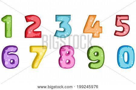 Vector cartoon kids figures. Set of color numbers. Mathematics rainbow math numeral.Colorful font graphic typography numeral count number.