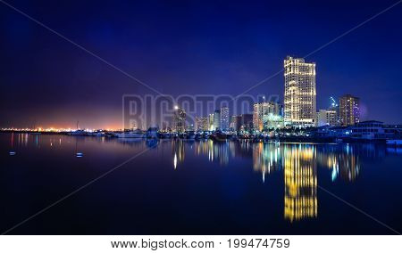 Night View Of Manila Bay In Philippines