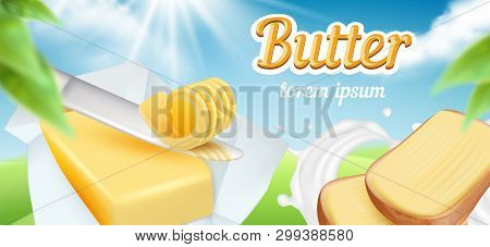 Butter. Advertizing Package Of Daily Breakfast Food Creamy Milk Butter Margarine Curls Delicious Pro