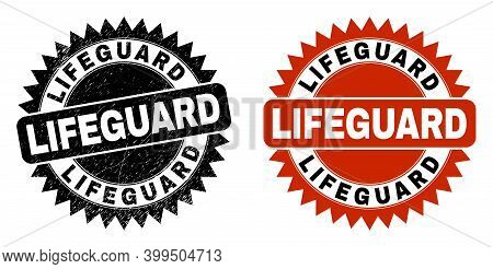 Black Rosette Lifeguard Watermark. Flat Vector Grunge Watermark With Lifeguard Phrase Inside Sharp S