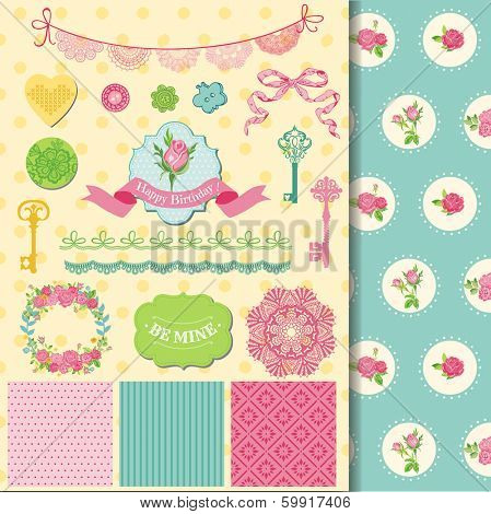 Scrapbook Design Elements - Floral Shabby Chic Theme - in vector