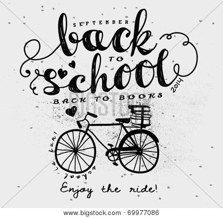 Back to School Vintage Typography Label - Hand drawn vintage style typography label, with doodle bicycle and books 